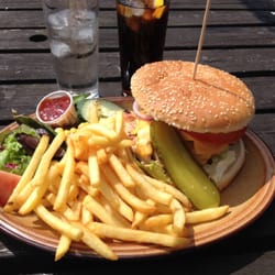White Bear - Grilled chicken burger from their "pop up" grill shack servicing tier patio seating area. Bun might have been a *bit* too big
