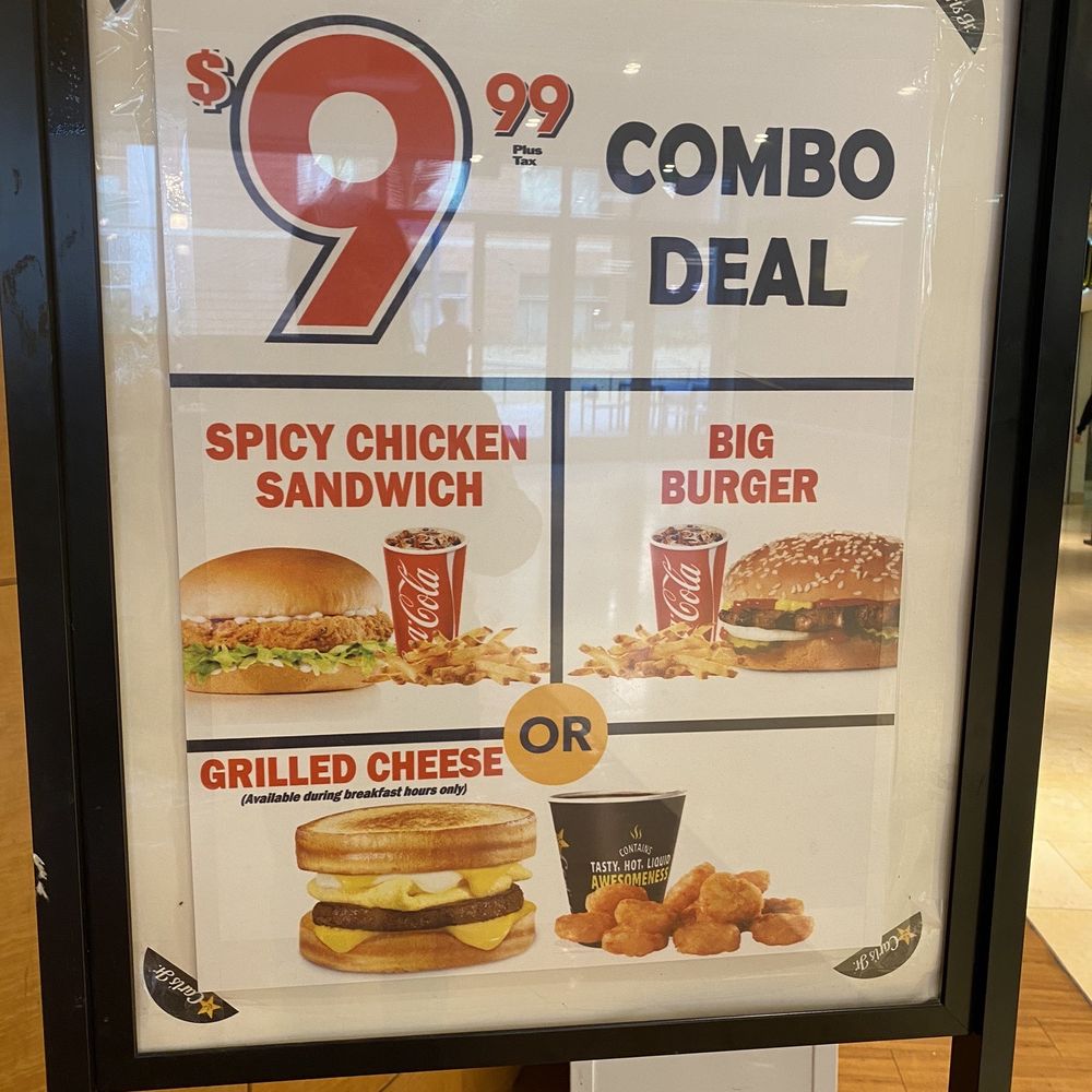 Carl's Jr - the menu for the 9 - 9 combo deal - Fast Food Near Me - Los Angeles, California