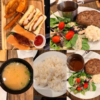 Takagi Coffee - Katsu sando with fries, Wagyu burger and salad, miso soup, and rice. - Pancakes Near Me - Honolulu, Hawaii Takagi Coffee - Katsu sando with fries, Wagyu burger and salad, miso soup, and rice. - Pancakes Near Me - Honolulu, Hawaii