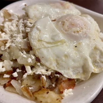 McLean Family Restaurant - Delicious MFR skillet - hash brown potatoes with onion tomatoe feta gyro with two eggs, yum - Greek Near Me - McLean, Virginia McLean Family Restaurant - Delicious MFR skillet - hash brown potatoes with onion tomatoe feta gyro with two eggs, yum - Greek Near Me - McLean, Virginia