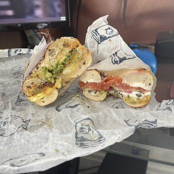 The Lox - Southwest breakfast sandwich with bacon (left)  "The Lox" - Breakfast & Brunch Near Me - Columbus, Ohio