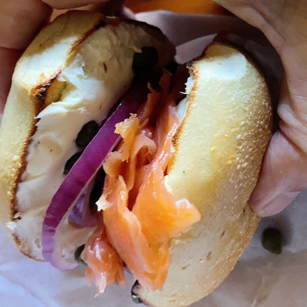 Lox with cream cheese bagel