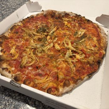 Sally's Apizza - Firebird (chicken) pizza - Italian Near Me - Dorchester, Massachusetts Sally's Apizza - Firebird (chicken) pizza - Italian Near Me - Dorchester, Massachusetts