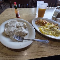 Gary's Rude Cafe - Biscuits & Gravy (full order), two Scrambled Eggs, and Hashbrowns (get these)