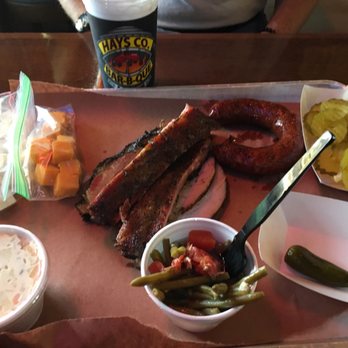 Hays Co. Bar-B-Que and Catering - Our sampler platter of meats and sides! - Barbeque Near Me - Kyle, Texas