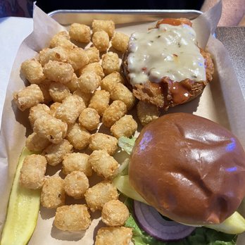Doc & Eddy's - Crispy chicken buffalo sandwich with tots - Sports Bars Near Me - Tempe, Arizona Doc & Eddy's - Crispy chicken buffalo sandwich with tots - Sports Bars Near Me - Tempe, Arizona