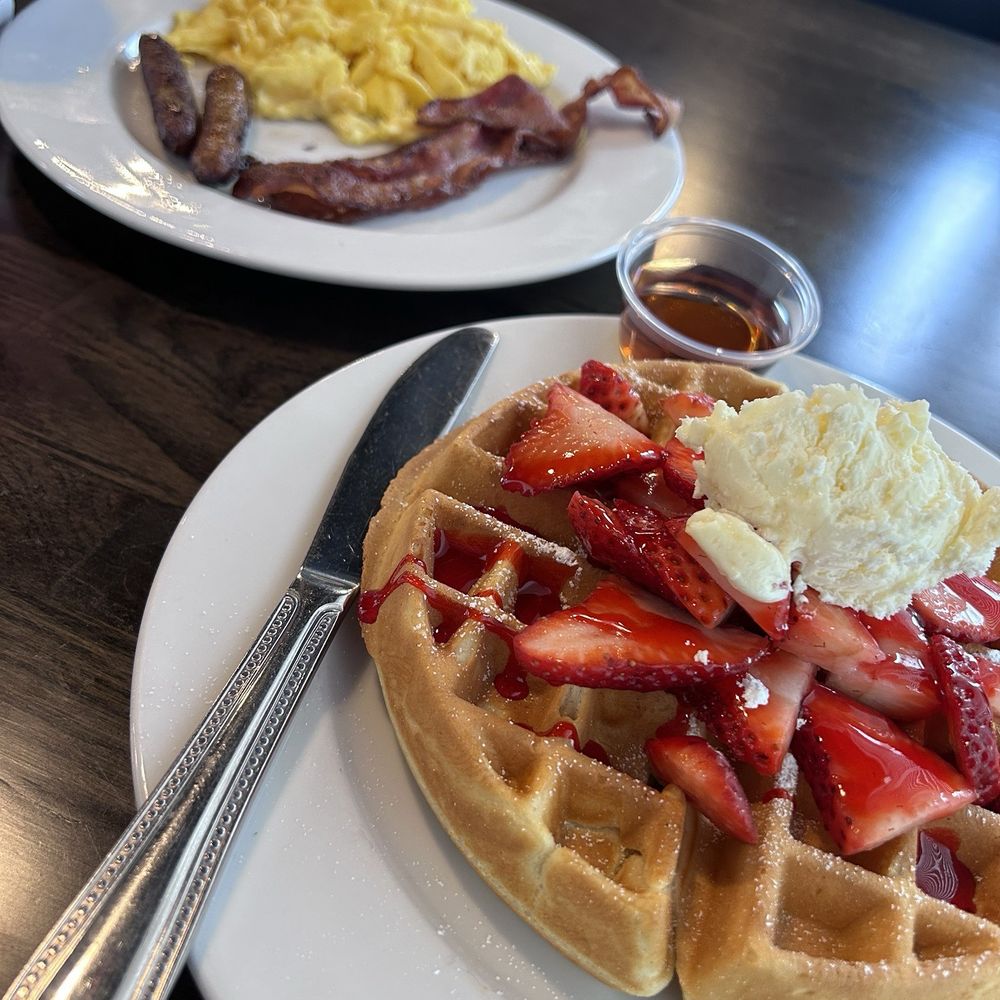 Mimosa House - Strawberry Waffle Combo with Scrambled Eggs - Breakfast & Brunch Near Me - Folsom, California Mimosa House - Strawberry Waffle Combo with Scrambled Eggs - Breakfast & Brunch Near Me - Folsom, California