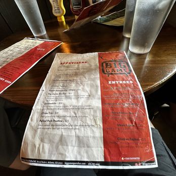 Big Game - Used and abused paper menu - Sports Bars Near Me - Atlanta, Georgia