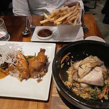 Morimoto Napa - Angry Chicken on the left 8/10, duck fat French fries 8/10, claypot 8/10. - Japanese Near Me - Napa, California Morimoto Napa - Angry Chicken on the left 8/10, duck fat French fries 8/10, claypot 8/10. - Japanese Near Me - Napa, California