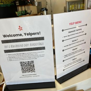 Bearded Bagel - Yelper sign and choice of bagel - Food Trucks Near Me - Indianapolis, Indiana