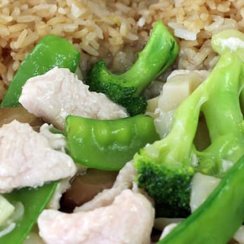 China Express - a plate of rice, broccoli, and chicken - Chinese Near Me - Sioux Falls, South Dakota