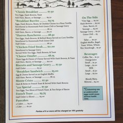 Century Saloon - Breakfast menu
