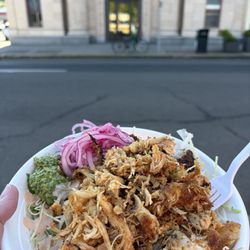 Good Bowl - Bowl with added chicken. Delicious and very filling. $14, cash.