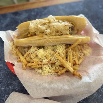 Chicago Fire Grill - Packer Brat with truffle fries - Salad Near Me - San Diego, California