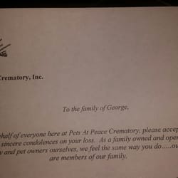 Pets At Peace Crematory - Condolences letter (nice)