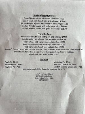 Menu photo 6 Bunker Seafood and Spirits Birch Harbor, ME