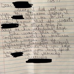 Western Cranston Learning Center - Handwritten letter
