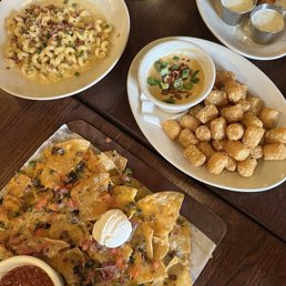 FULLY LOADED NACHOS with beef, LOADED MAC & CHEESE with bacon, TATER TOT FONDUE, BONELESS WINGS (12) FULLY LOADED NACHOS with beef, LOADED MAC & CHEESE with bacon, TATER TOT FONDUE, BONELESS WINGS (12)