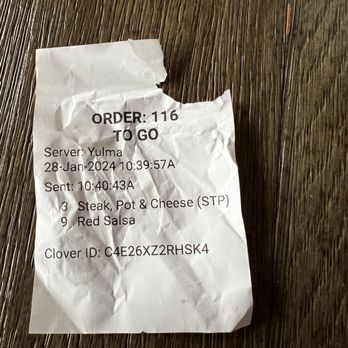 Burrito Express - Reciept - Mexican Near Me - Gilbert, Arizona