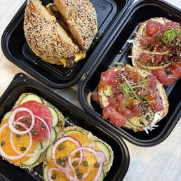 poke bagel, veggie bagel, kbbq bagel sandwich poke bagel, veggie bagel, kbbq bagel sandwich