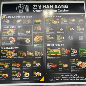 Han Sang - Menu outside~ (April 2024) - Korean Near Me - Burnaby, British Columbia Han Sang - Menu outside~ (April 2024) - Korean Near Me - Burnaby, British Columbia