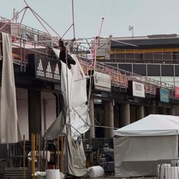 Destruction from the initial storm front, in which they were asking people to walk 20 min back to their cars to shelter in place.
