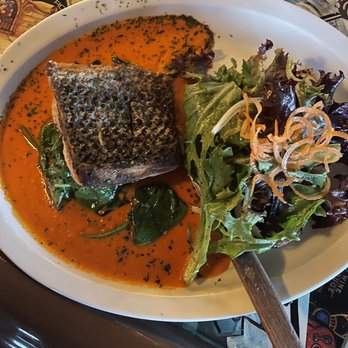 Bacchus - Seared rockish with spinach and romesco sauce. - Italian Near Me - Richmond, Virginia
