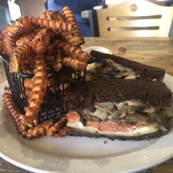Miller Creek Cafe - Grilled Mushroom Melt and Sweet Potato Fries