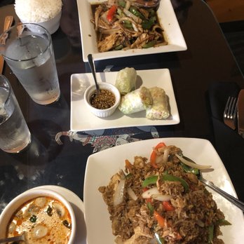 Thai Spoon - Tom Kha (so yummy!), spicy chicken fried rice, summer rolls and spicy Thai basil chicken - Thai Near Me - Pittsburgh, Pennsylvania Thai Spoon - Tom Kha (so yummy!), spicy chicken fried rice, summer rolls and spicy Thai basil chicken - Thai Near Me - Pittsburgh, Pennsylvania