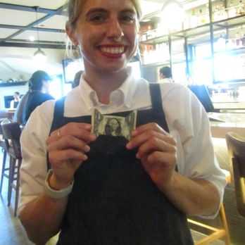 Cork & Pig Tavern - Andrea - Our Awesome Server with her "Dollar-Bow-Tie" Award for going 'above-n-beyond' the norm. - New American Near Me - San Angelo, Texas