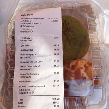 Cafe Dulce - Receipt....took it for the japan town raffle promo. - Coffee & Tea Near Me - Los Angeles, California