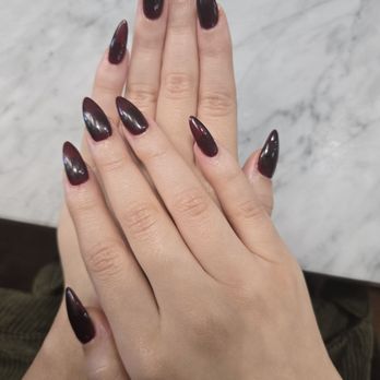 Polished Bar - Gel acrylic in red-black color. - Nail Salons Near Me - Orange, California Polished Bar - Gel acrylic in red-black color. - Nail Salons Near Me - Orange, California