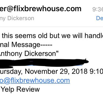 Flix Brewhouse - Frisco - Bad customer service response from a Yelp Review.. - Cinema Near Me - Frisco, Texas Flix Brewhouse - Frisco - Bad customer service response from a Yelp Review.. - Cinema Near Me - Frisco, Texas