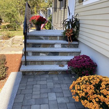 Mass Patio & Masonry - Paver Walkway and veneer stone steps with granite treads in South Easton, Ma. - Masonry/Concrete Near Me Mass Patio & Masonry - Paver Walkway and veneer stone steps with granite treads in South Easton, Ma. - Masonry/Concrete Near Me