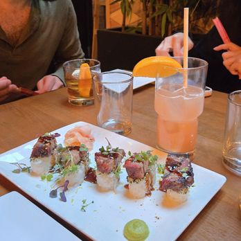 Wood Ear - Brisket nigiri and ginger dreamsicle - Cocktail Bars Near Me - Telluride, Colorado Wood Ear - Brisket nigiri and ginger dreamsicle - Cocktail Bars Near Me - Telluride, Colorado