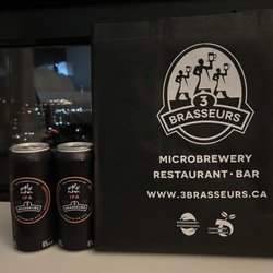 3 Brasseurs - Beer to go Pic from hotel Love it **now I Know lol
