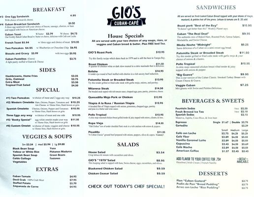 Menu photo 2 Gio's Cuban Cafe Tampa, FL Menu photo 2 Gio's Cuban Cafe Tampa, FL