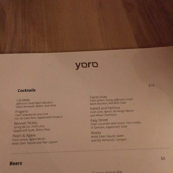 Yara - Cocktail menu - Lebanese Near Me - New York, New York