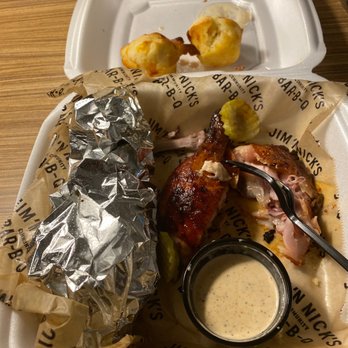 Jim 'N Nick's Bar-B-Q -  plate of food in a styrofoam container - Sandwiches Near Me - Huntsville, Alabama