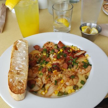 First Watch - Shrimp and grits, with a Tumeric Lemon Aid - American Near Me - Jacksonville, Florida