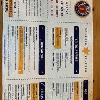 Bohemian Bull - Menu front side - American Near Me - Charleston, South Carolina