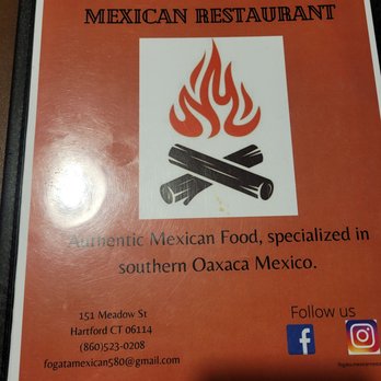 Fogata Mexican Restaurant - Menu Front - Mexican Near Me - Hartford, Connecticut