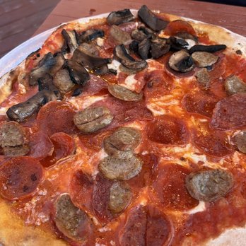 Cafe Italia - We added mushrooms to the meat pizza and asked for an extra crispy pie - Italian Near Me - El Paso, Texas