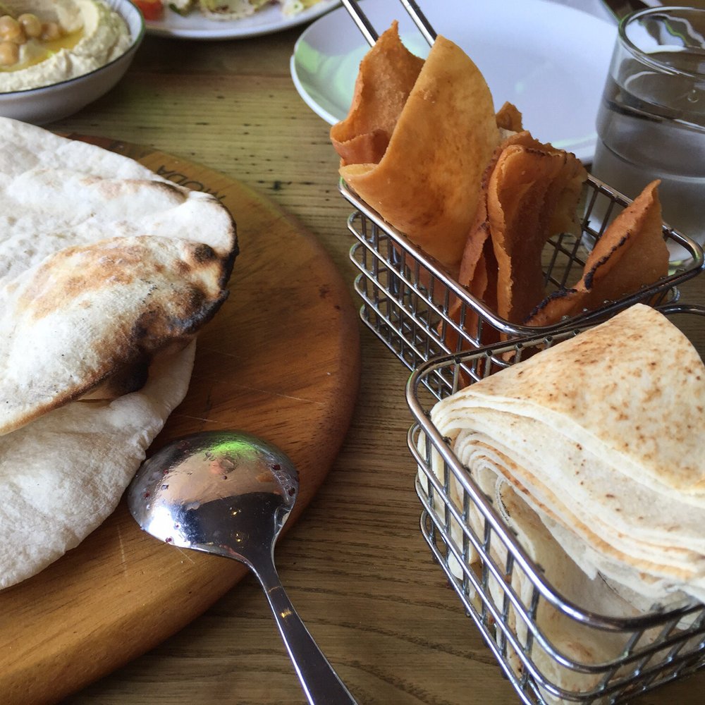 Houda's Kitchen - three types of bread for hummus - Mediterranean Near Me - Hindmarsh, SA Houda's Kitchen - three types of bread for hummus - Mediterranean Near Me - Hindmarsh, SA
