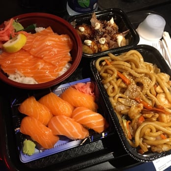 Sushi Express - clockwise! salmon don, takoyaki, shrimp yaki udon and salmon nigiri. - Japanese Near Me - Miami Beach, Florida Sushi Express - clockwise! salmon don, takoyaki, shrimp yaki udon and salmon nigiri. - Japanese Near Me - Miami Beach, Florida