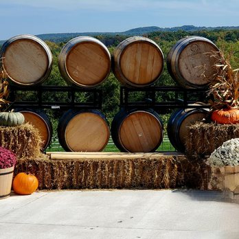 Balanced Rock Winery - stacked barrels and pumpkins - Wineries Near Me - Baraboo, Wisconsin