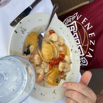 Santorini - Lobster ravioli with shrimp and scallops - Mediterranean Near Me - Wildwood, New Jersey Santorini - Lobster ravioli with shrimp and scallops - Mediterranean Near Me - Wildwood, New Jersey
