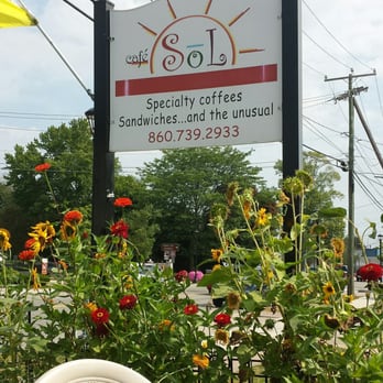 Cafe Sol - Sign out front & flowers - Cafes Near Me - Niantic, Connecticut