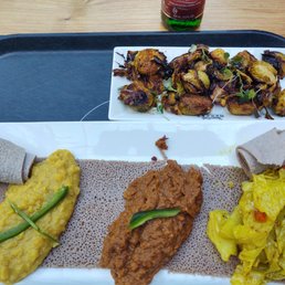 Vegetarian sampler and Awaze Brussel sprouts Vegetarian sampler and Awaze Brussel sprouts