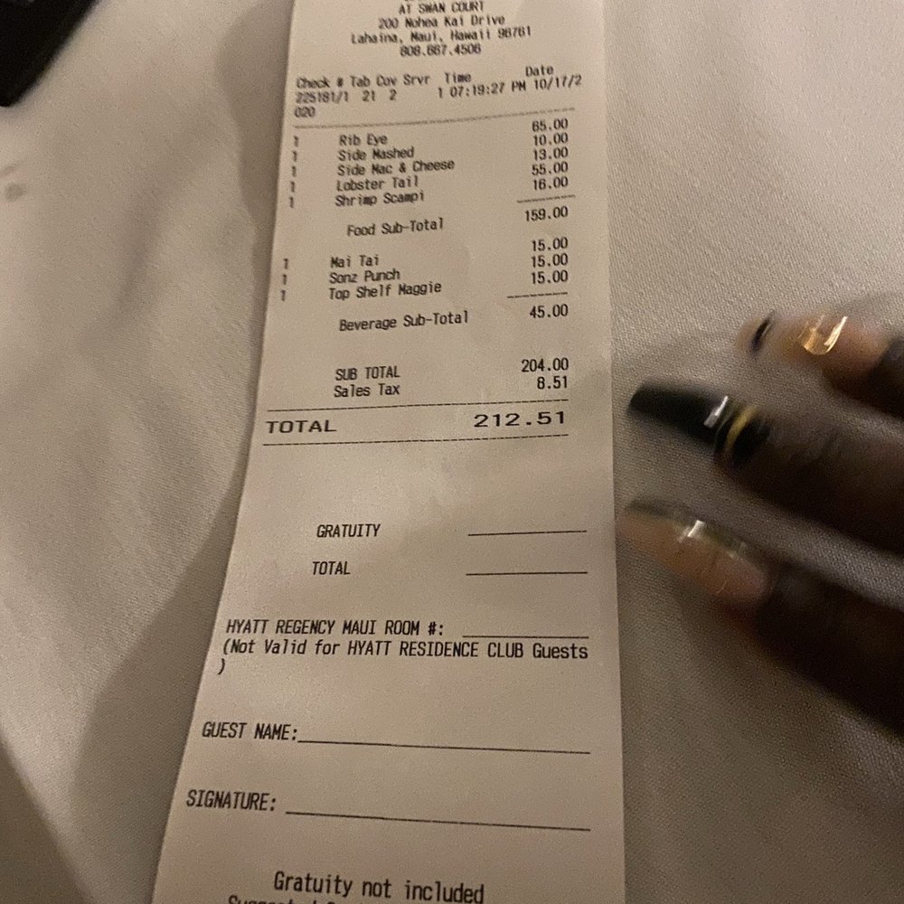 Son'z Steakhouse - Our bill - Steakhouses Near Me - Lahaina, Hawaii Son'z Steakhouse - Our bill - Steakhouses Near Me - Lahaina, Hawaii